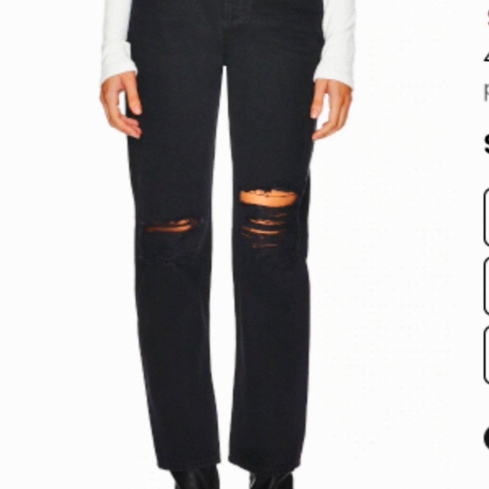 AGolde 90's Pinch Waist Distressed Black Jeans